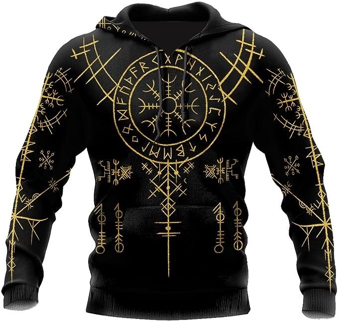 Viking Zip Up Hoodies For Men Nordic Vegvisir Pullover Sweatshirt Novelty Workout Hoodies 3D Print Athletic Hoodies