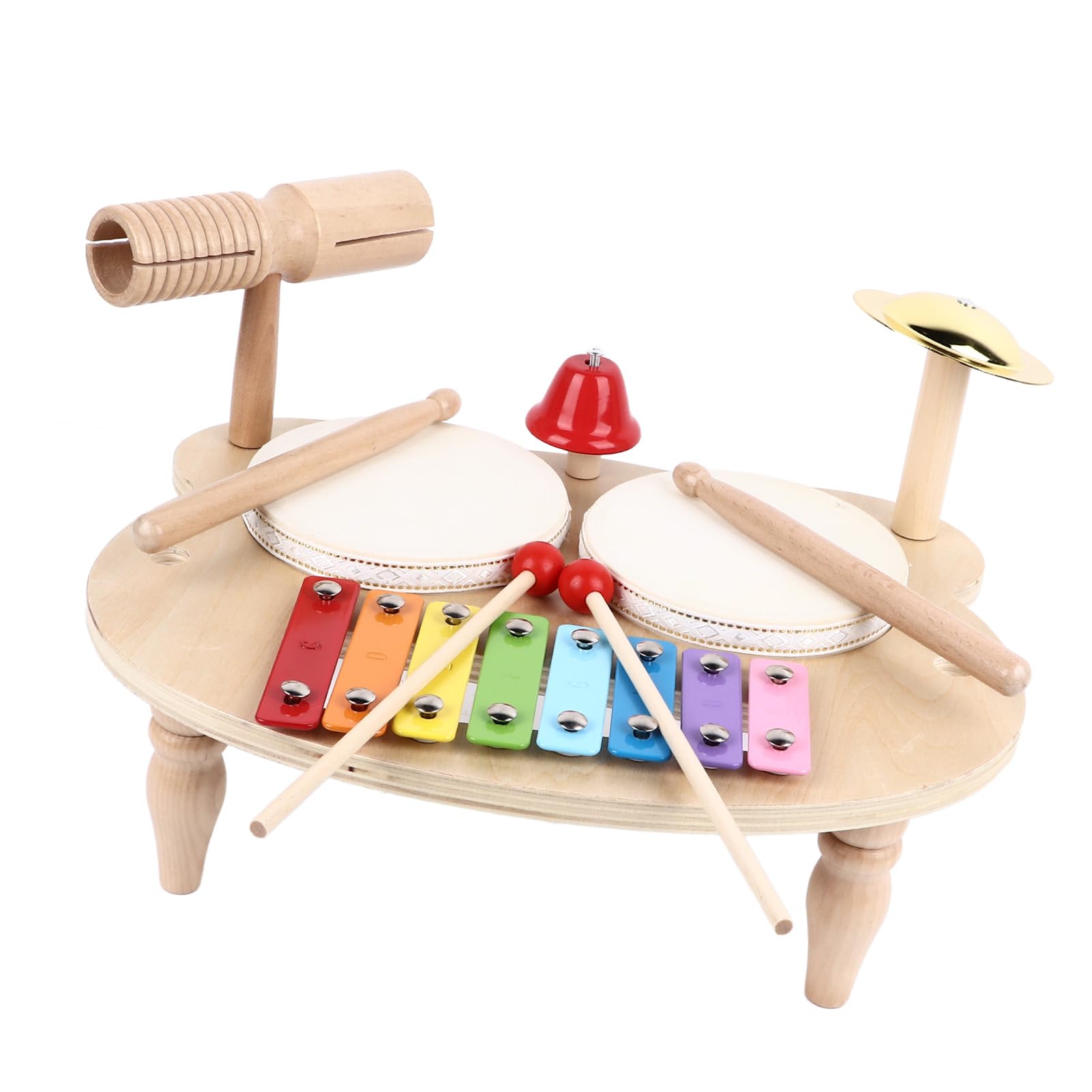 Cryfokt Juego de Batería de Madera para Niños, Juguete Educativo de Música de Percusión para Niños y Niñas, Instrumentos Musicales Todo en 1 para Educación Musical, Material de Madera para Manos