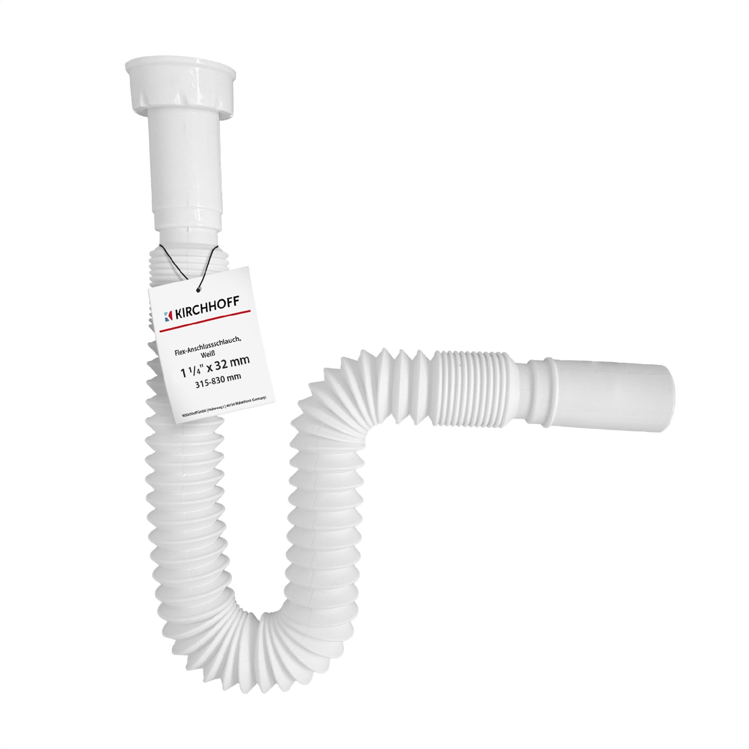 KIRCHHOFF 98836748 - Sifone Flessibile 1 1/4" X 32 Mm, Lunghezza Estensibile 340-800 Mm, Scarico In Plastica Per Bagno, Colore: Bianco