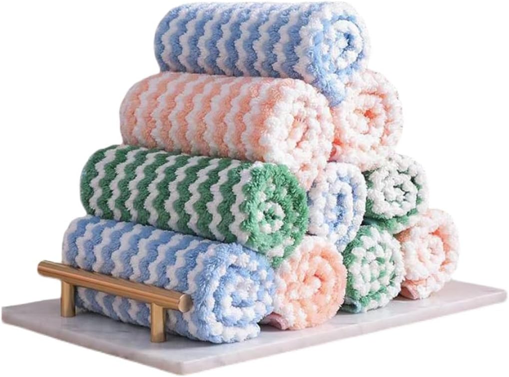 10pcs Absorbent Dishcloth Lint-Free Polyester Non-Stick Rags Kitchen Household Hand Towels