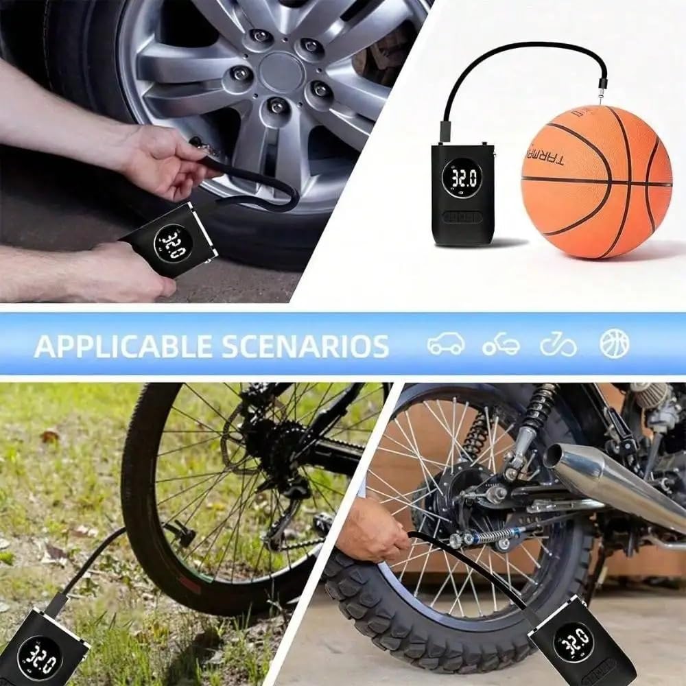 Inflador Ruedas Coche Bomba de aire para coche, Inflador de neumáticos eléctrico portátil con pantalla Digital inalámbrica, bomba de mano para bola de motocicleta Compresores de aire portátiles