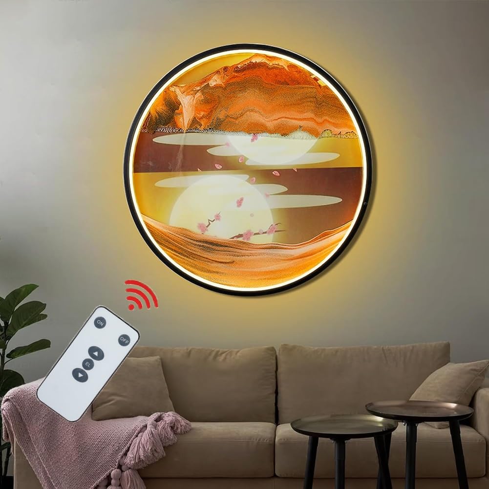 16.3" Moving Sand Art Picture With Light, Wall Mounted Moving Sand Art 3 Color Temp Dimming USB Port Sand Art Liquid Motion, For Home, Office, Restaurant Decorations,A (Color : A)