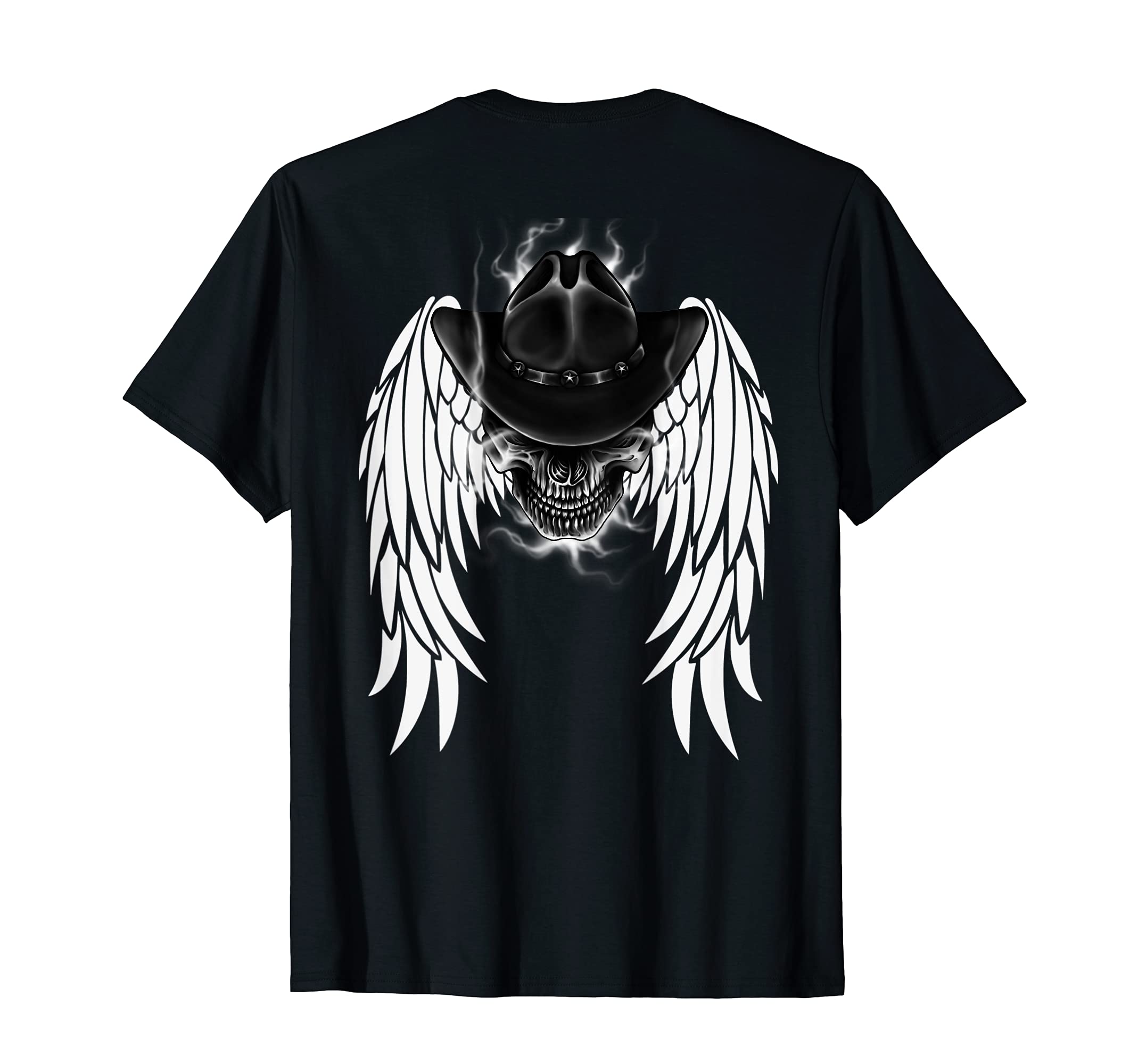 Skull Cowboy Feather Wings Graphic Designs On BackFeathered Angel Wings Cowboy Skull - on back T-Shirt