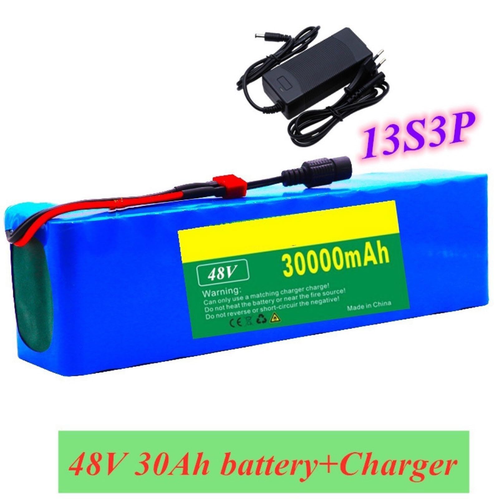 48V 30Ah Hoverboard Batteries E-Bike Batteries 13S3P Batterie De Vélo Électrique avec BMS Rechargeable Étanche Batterie Grande autonomie pour 50W 100W 800W Moteur 48V 30Ah,T