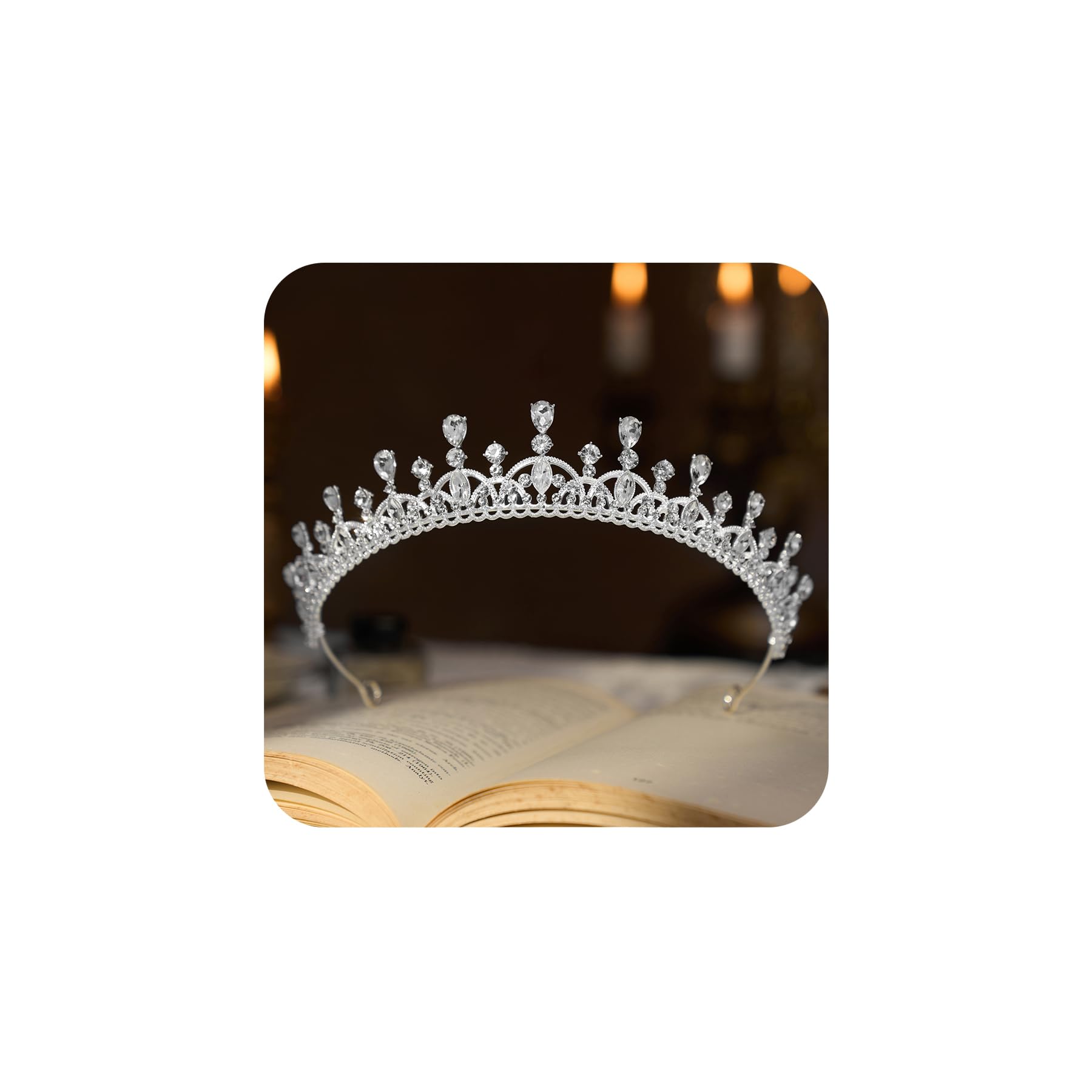 SWEETV Princess Tiara for Women, Crystal Wedding Tiaras for Bride, Silver Crown for Birthday Quinceanera Pageant Party Prom,Costume Hair Accessories Gift, 01 Silver