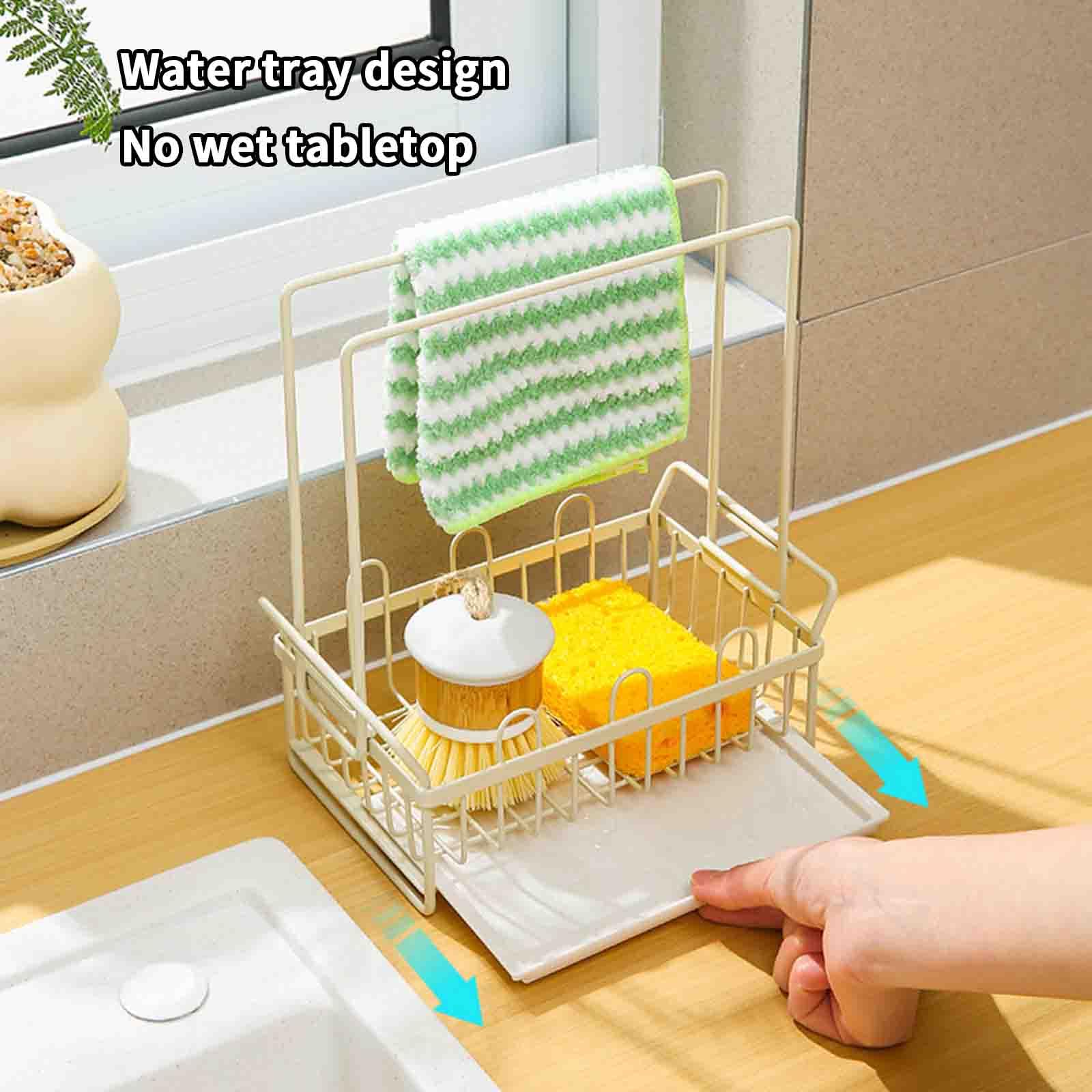 Spülbecken-Caddy Küche Schwammhalter Abflusskorb Spülenregal mit Abtropfschale Kunststoff Tuch Rack Unterspüle Wasserwanne Weiß Küchenzubehör für effiziente Reinigung