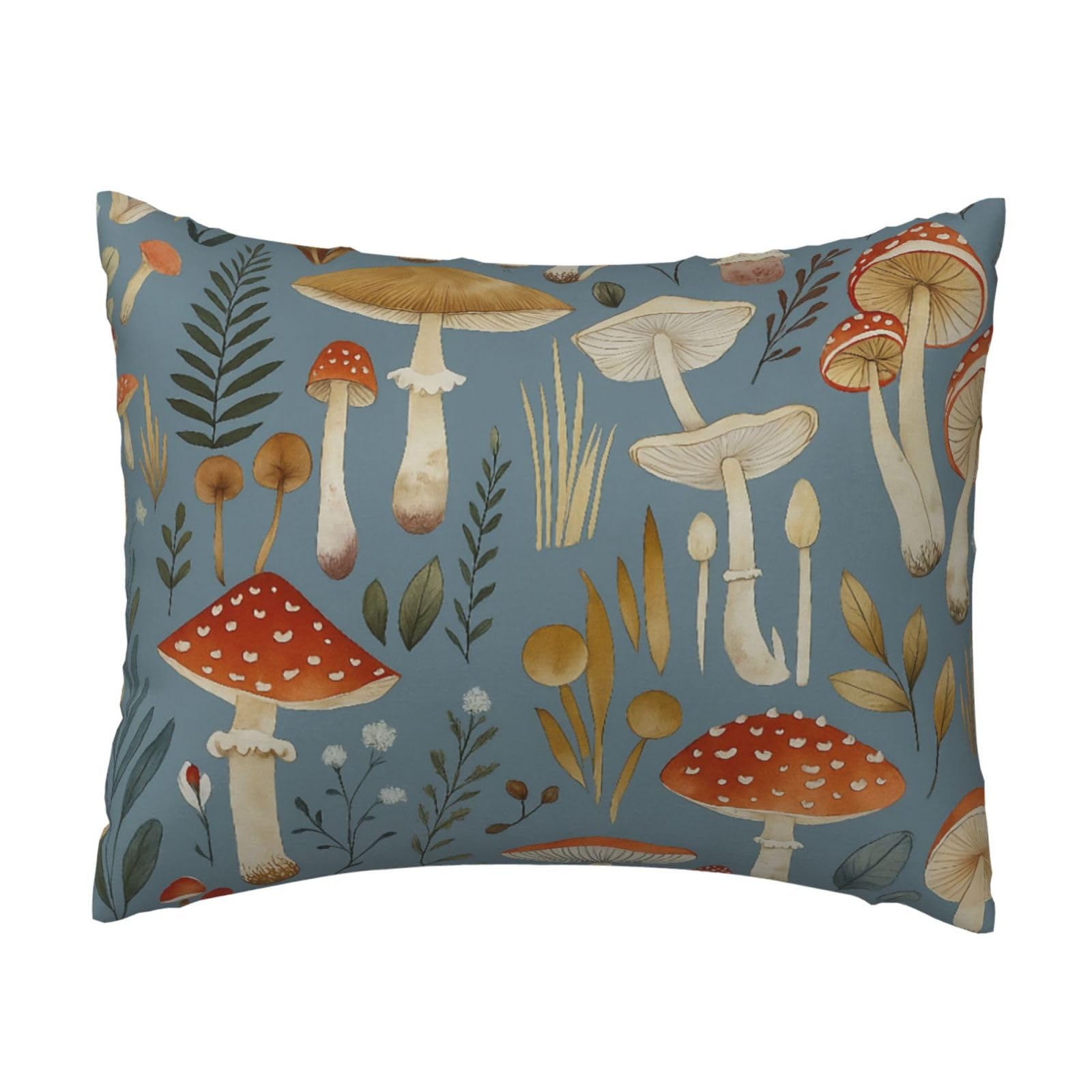 Vintage Mushroom and Floral Pillowcase Soft Plush with Zipper Decorative Pillowcovers 16x20 in
