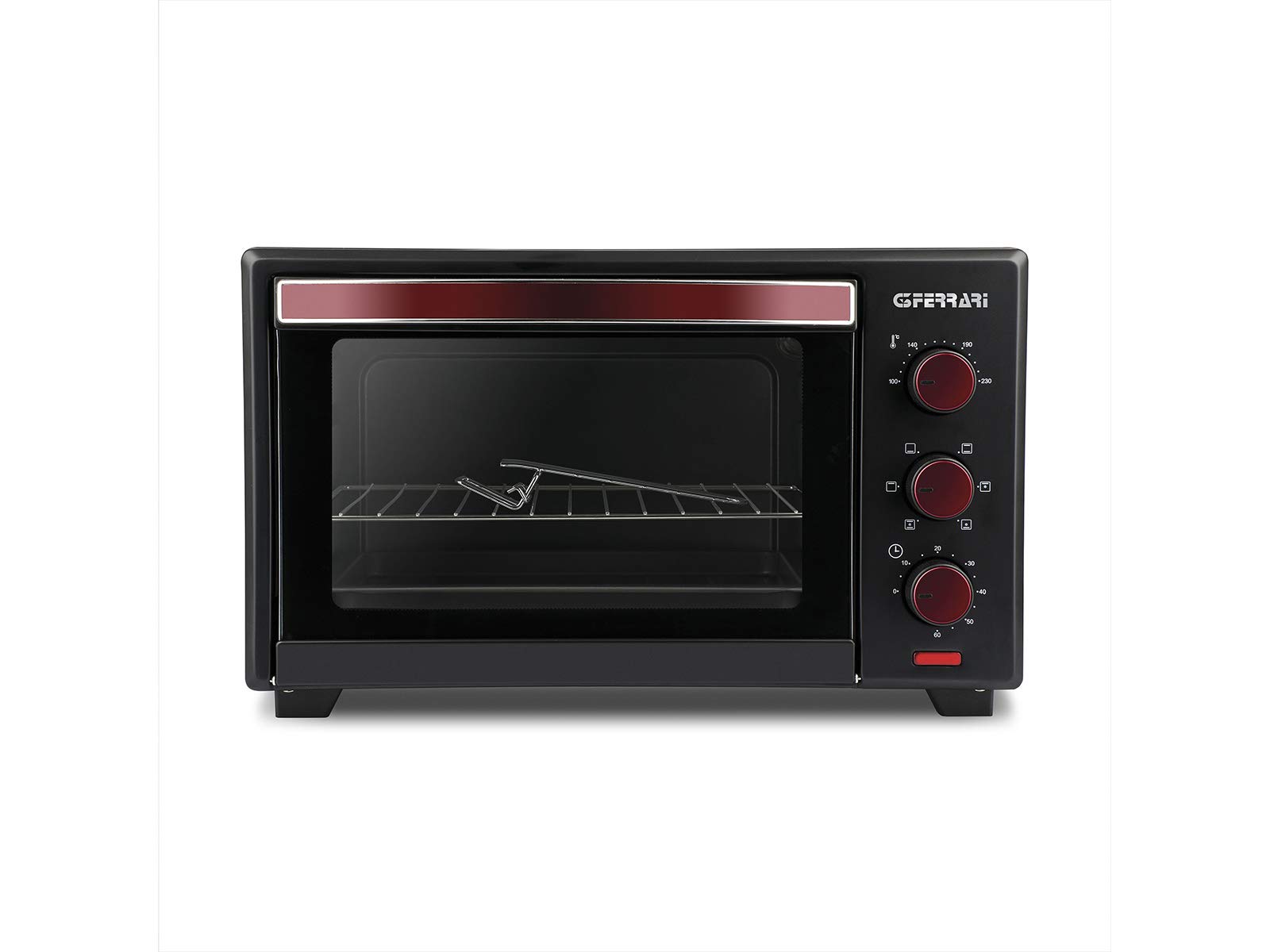 G3 Ferrari G10132 Il Moro 28 Plus Forno Elettrico Ventilato, 28L, 1600W, 6 modalità, Timer 60 min, 100-230°C, Interno antiaderente, Rosso/Nero
