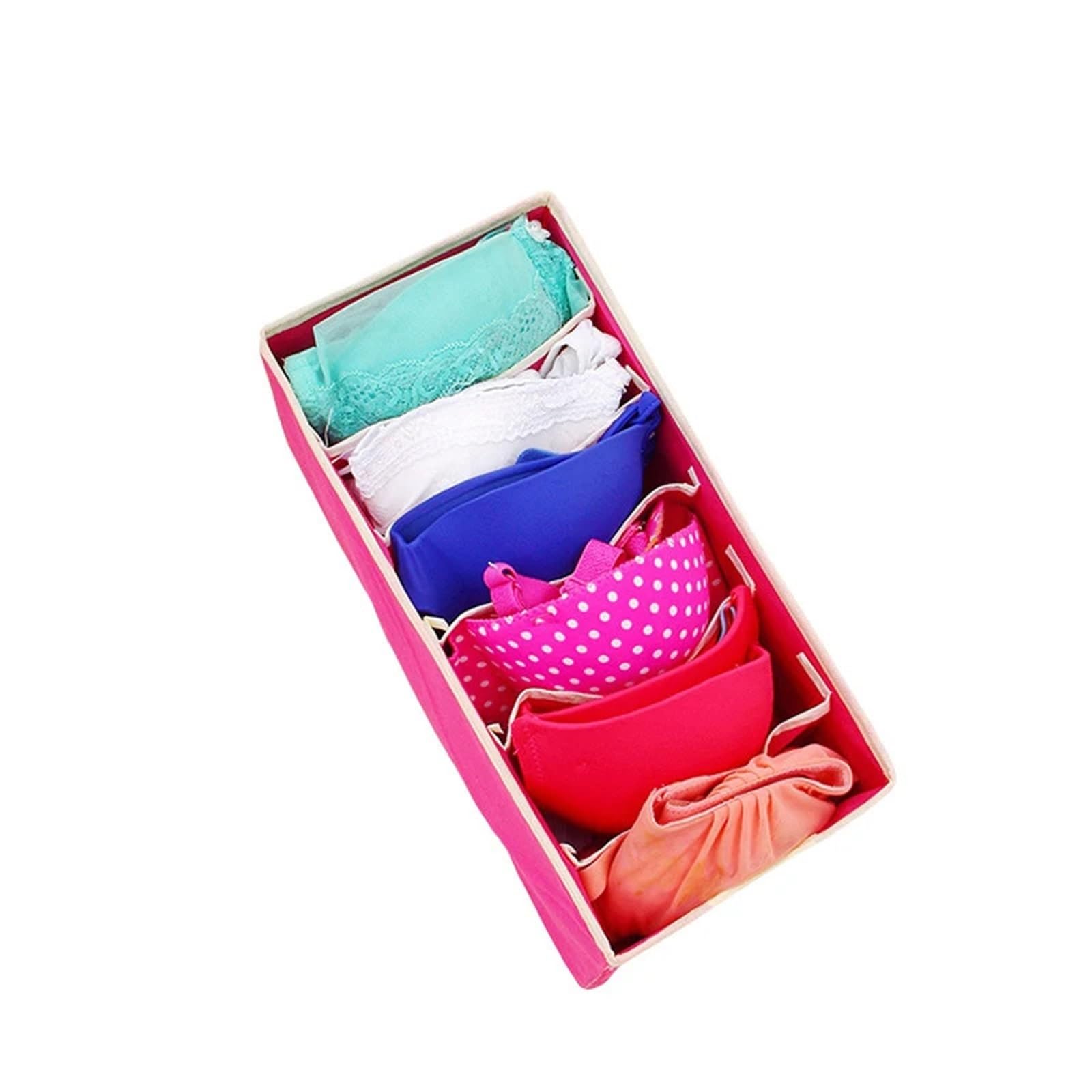 ATEUXOL Drawer Organizer for Clothes Organizer For Underwear Socks Bra Pants Foldable Case(Rose 6 grid)