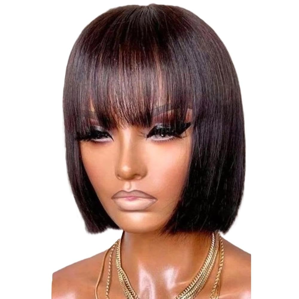 Haarpflege Ombre Braune Kurze Gerade Bob Perücke Aus 100% Echthaar Mit Pony Für Frauen Vollständig Maschinell Hergestellt