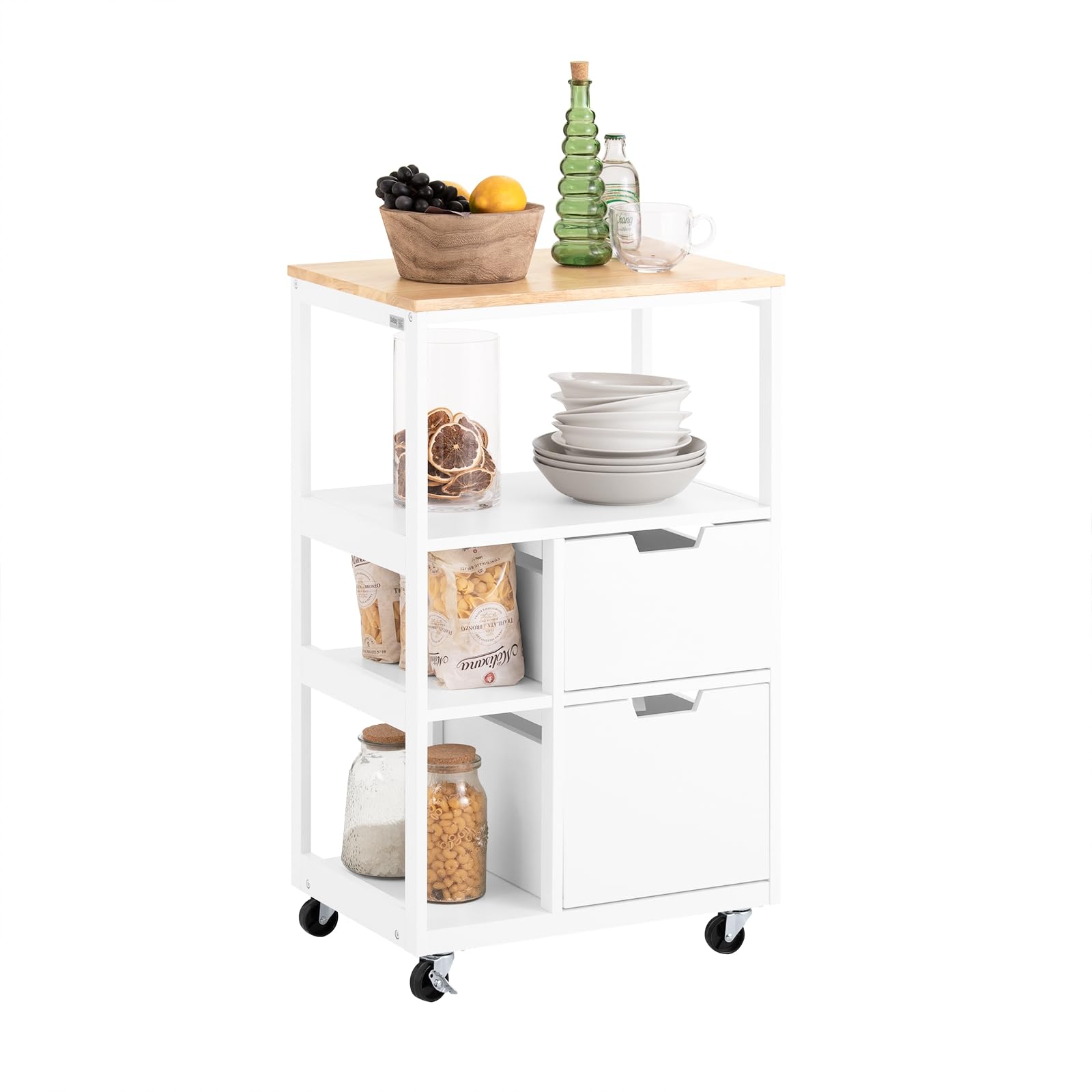 SoBuy Kitchen Storage Trolley with Drawers Multi-Functional Storage Islands & Carts on Wheels, Mobile Sideboard Small Kitchen Units for Dining Room & Garden Use 53x37x89 cm White FKW111-WN