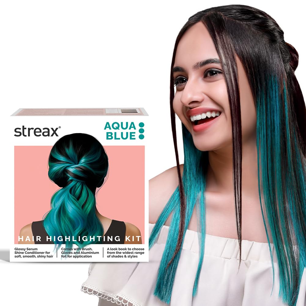 Streax Hair Colour Highlight Kit | Blue, Aqua Blue - Pack of 1 | Enriched With Walnut & Argan Oil | For Women | Rich, Vibrant, Easy to Use, DIY Application