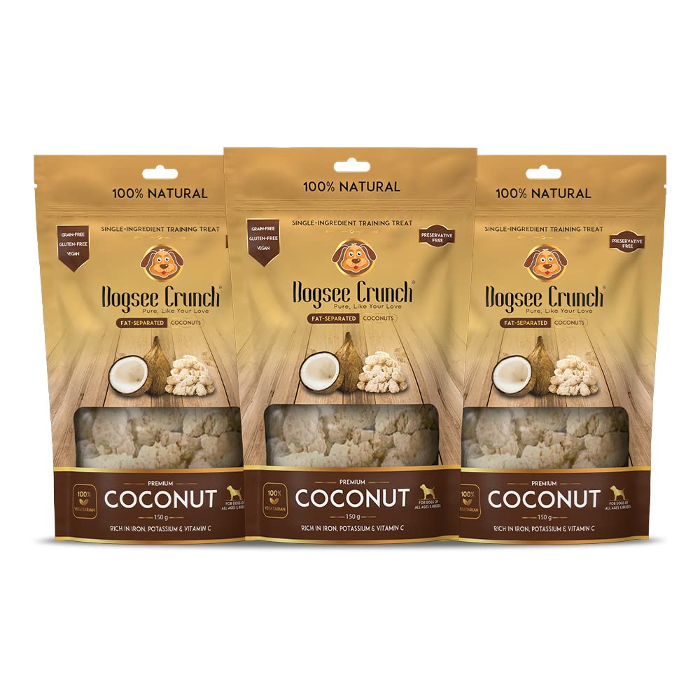 Dogsee Crunch Coconut Training Treats for Dogs - 150g(Pack of 3) Real Coconuts | for Better Digestive Health | Freeze-Dried Training Treats