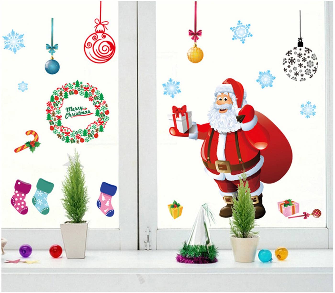 140 Weihnachts Fensterbilder Set - Wiederverwendbare DIY Dekoration Mit Weihnachtsmann & Rentier