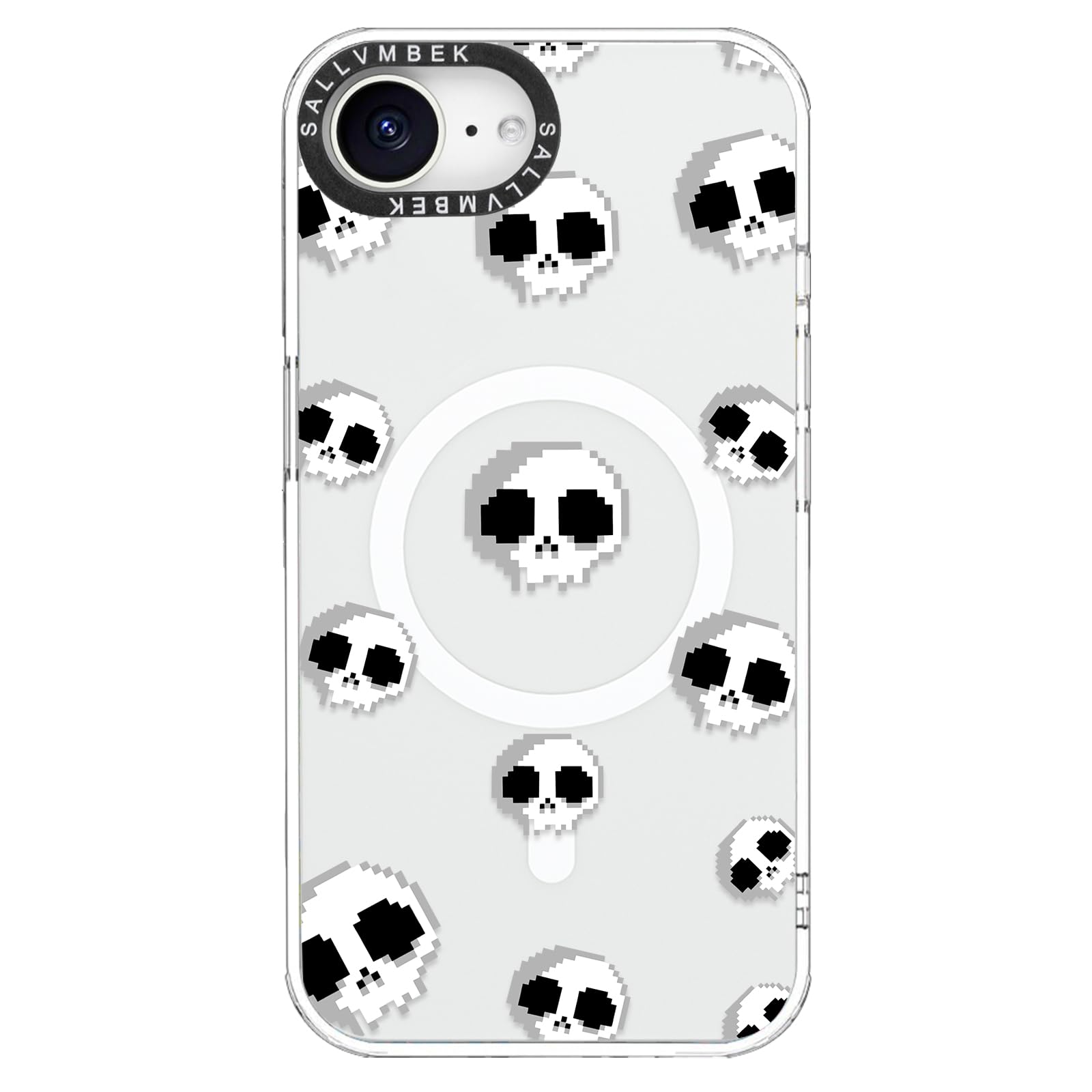 Coque iPhone 16e MagSafe transparente avec motif tête de mort antichoc
