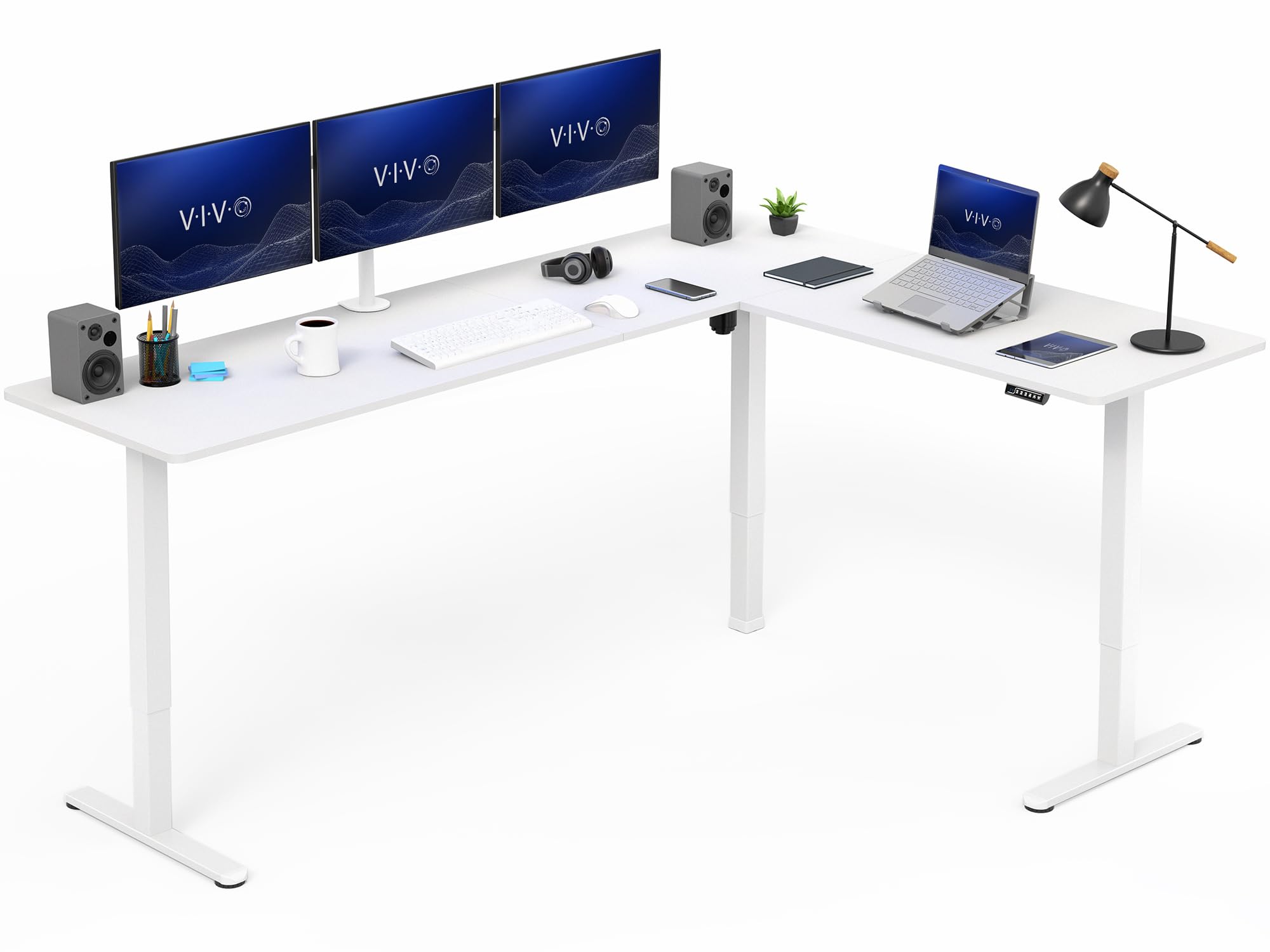 VIVO White 84 x 63 in Corner Standing Desk, DESK-E3CTWW-84