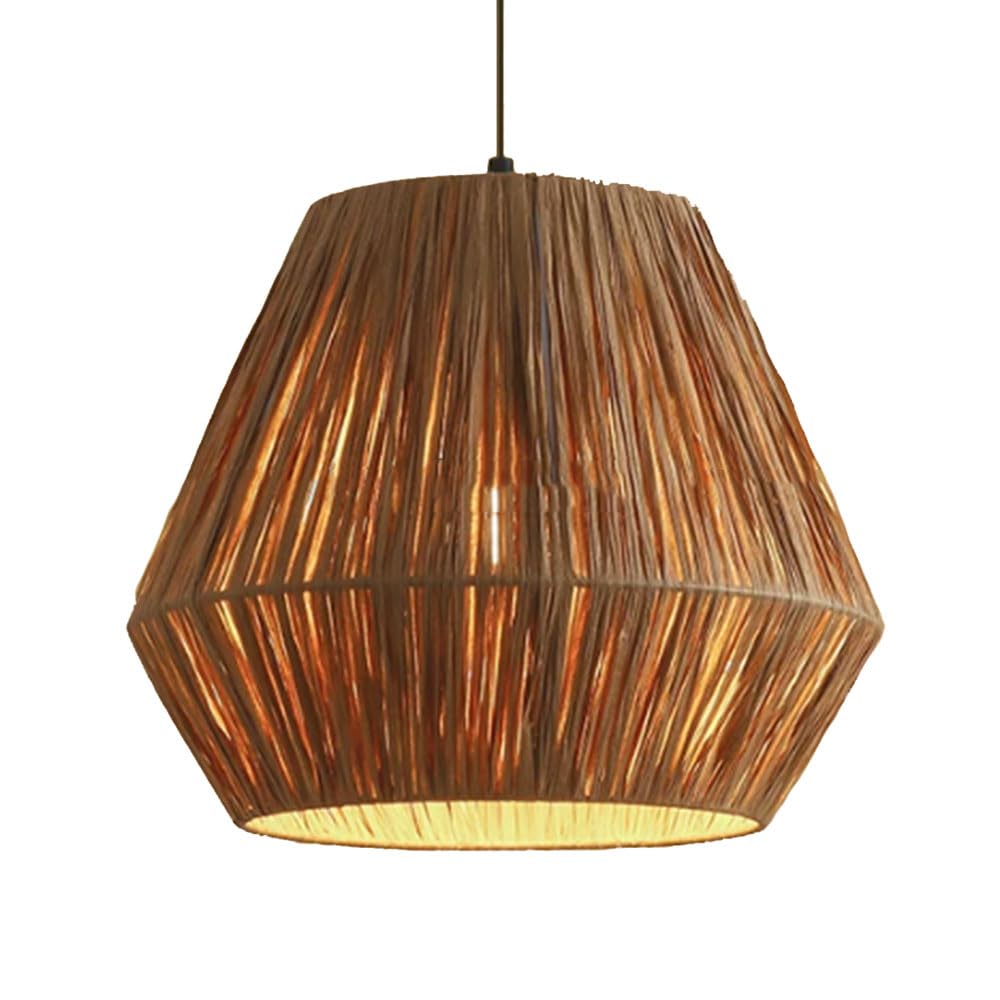CSSYKV Rattan Chandelier Vintage Wicker Pendant Lamp Shade Industrial Wabi-sabi Restaurant Light with Metal Frame Farmhouse 15.7'' Hanging Light Fixtures for Kitchen Island Dining Room Bedrooms