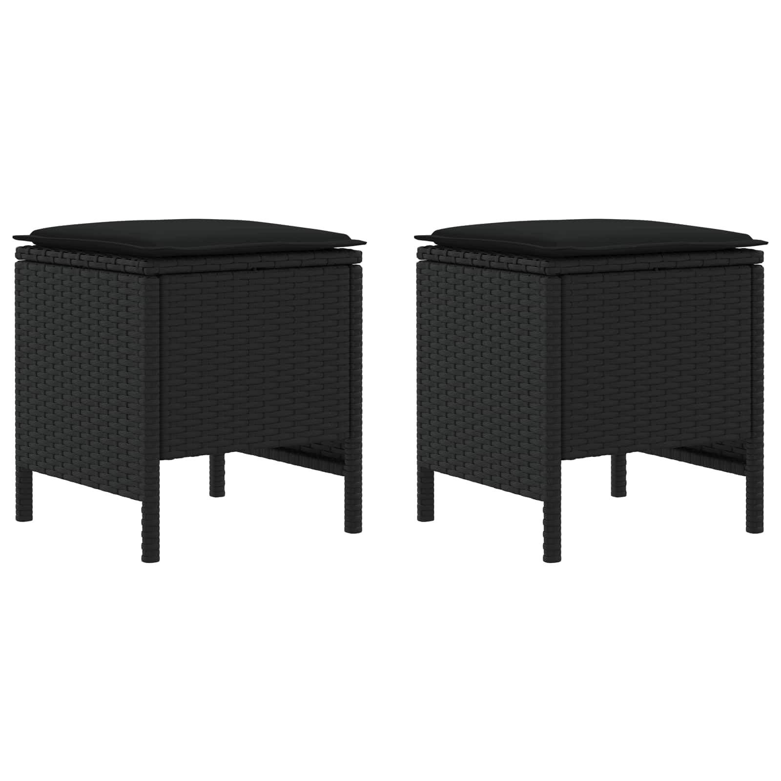 vidaXL Poggiapiedi da Giardino 2 Pezzo Nero 38 x 38 x 45 cm, Sgabello moderno in rattan, poggiapiedi compatto, arredo da giardino, accessorio per patio, uso interno, sedia versatile