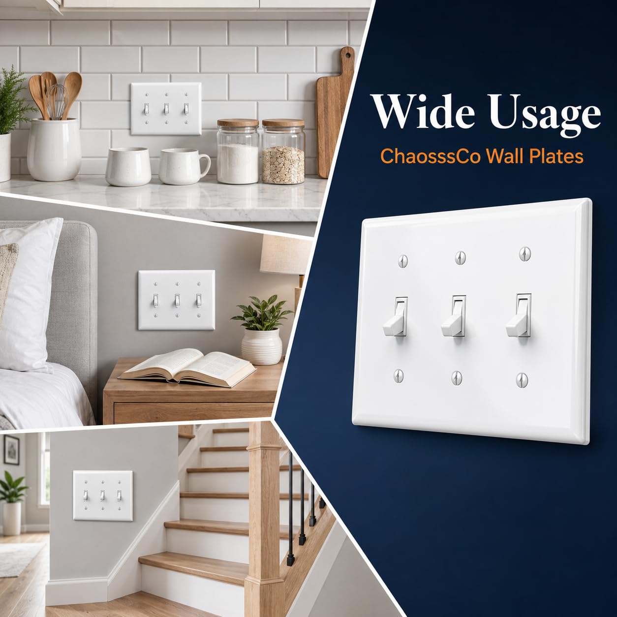 Lot de 20 plaques murales pour interrupteur à bascule 3 interrupteurs électriques décoratifs (blanc)