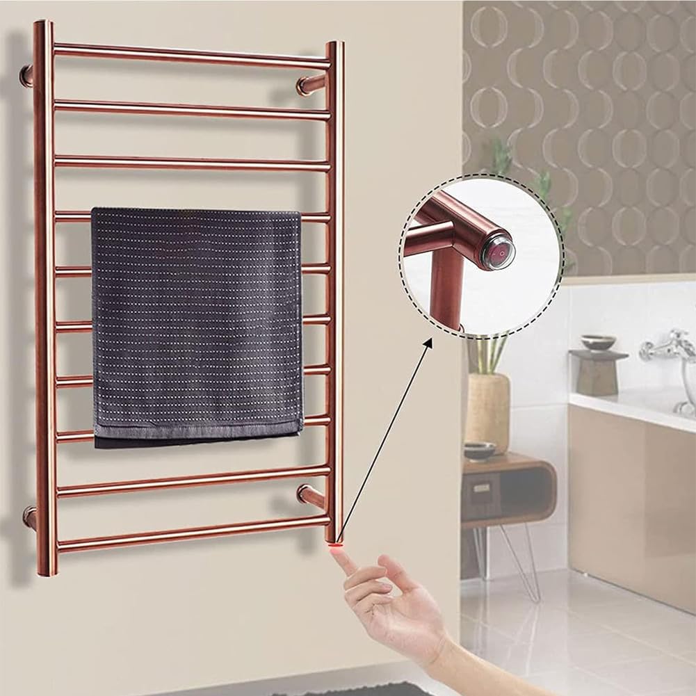 Radiador Toallero Eléctrico, Calentador de Toallas Baño de Pared 10 Bares, Secatoallas Electrico Acero Inoxidable con Temperatura Constante Inteligente,A Rose Gold,Plug In