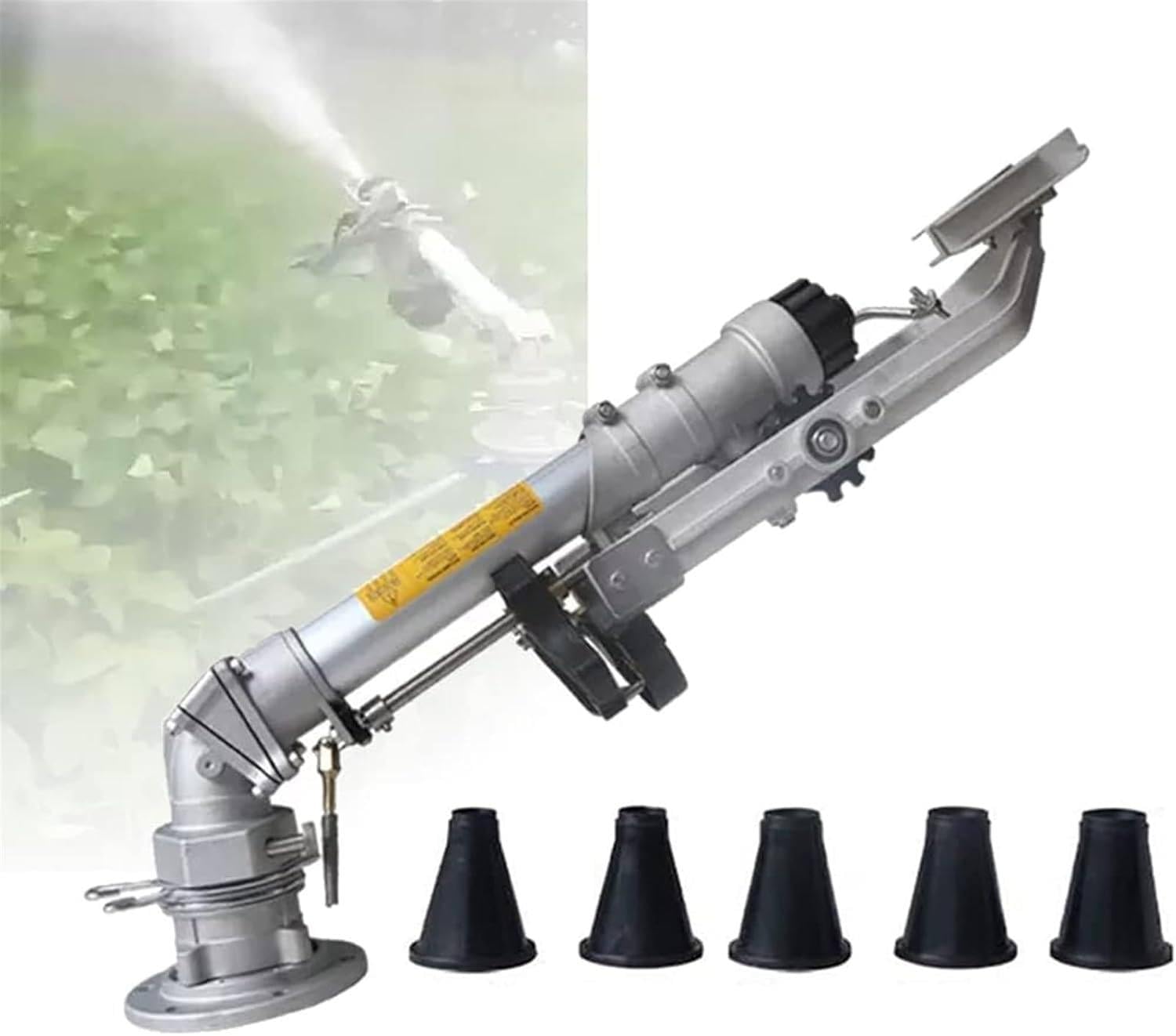 Aspersor de riego agrícola, aspersor automático de 2", cañón de lluvia potente, rotación lenta de 360° con juego de 5 boquillas de repuesto, para eliminación de polvo industrial y riego agrícola.