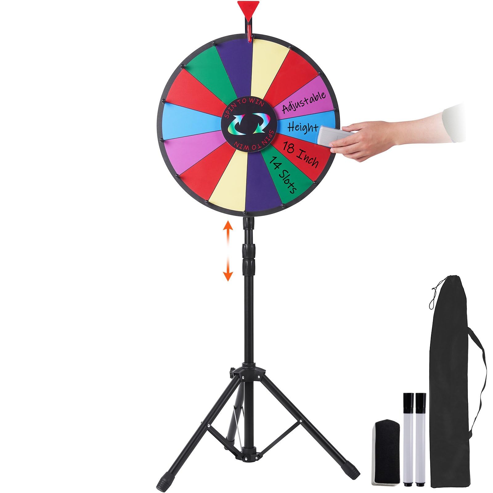 46 cm Glücksrad Spielzeug mit Acrylplatte und PVC-Schaum, 14 Fächer, Höhenverstellbares Metallstativ, 54x54x11 cm, Für Lotterien & Wortspiele