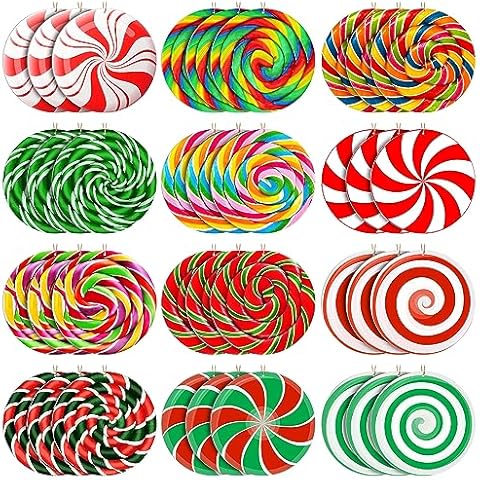 Soaoo 36 Pcs 7.87" Christmas Ball Ornament Red and Green Outdoor Double Sided Christmas Hanging Decoration Plastic Crafts Ornaments for Xmas Holiday Office Home Yard Porch(Lollipop) Cover