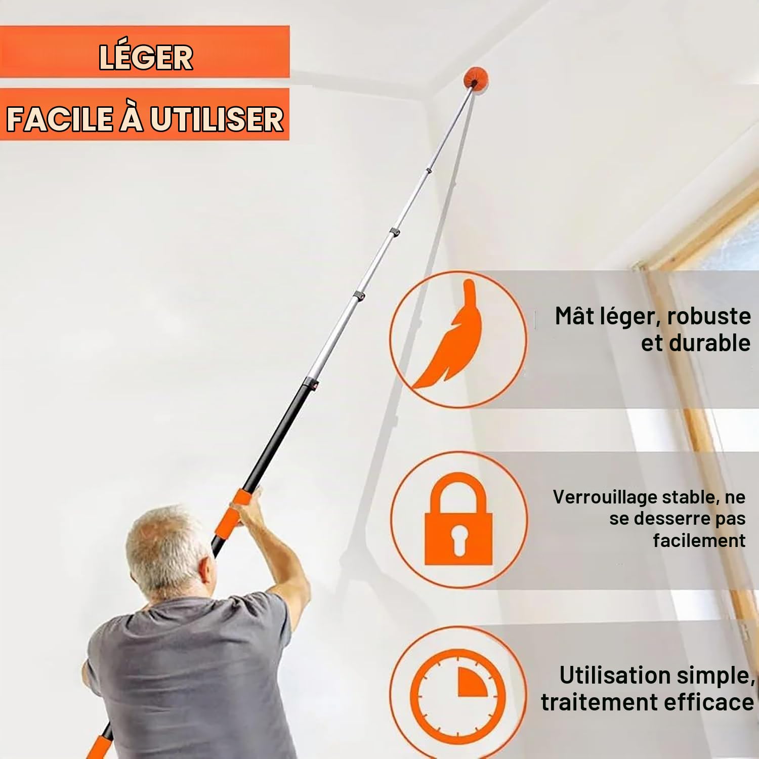 Tete de Loup Telescopique 6m，Brosse Telescopique de Nettoyage，Plumeau Télescopique pour Nettoyage, Tête de Loup pour Plafonds et Coins,Tête de Brosse Télescopique avec Extension RéGlable 1,5 à 3.65 m