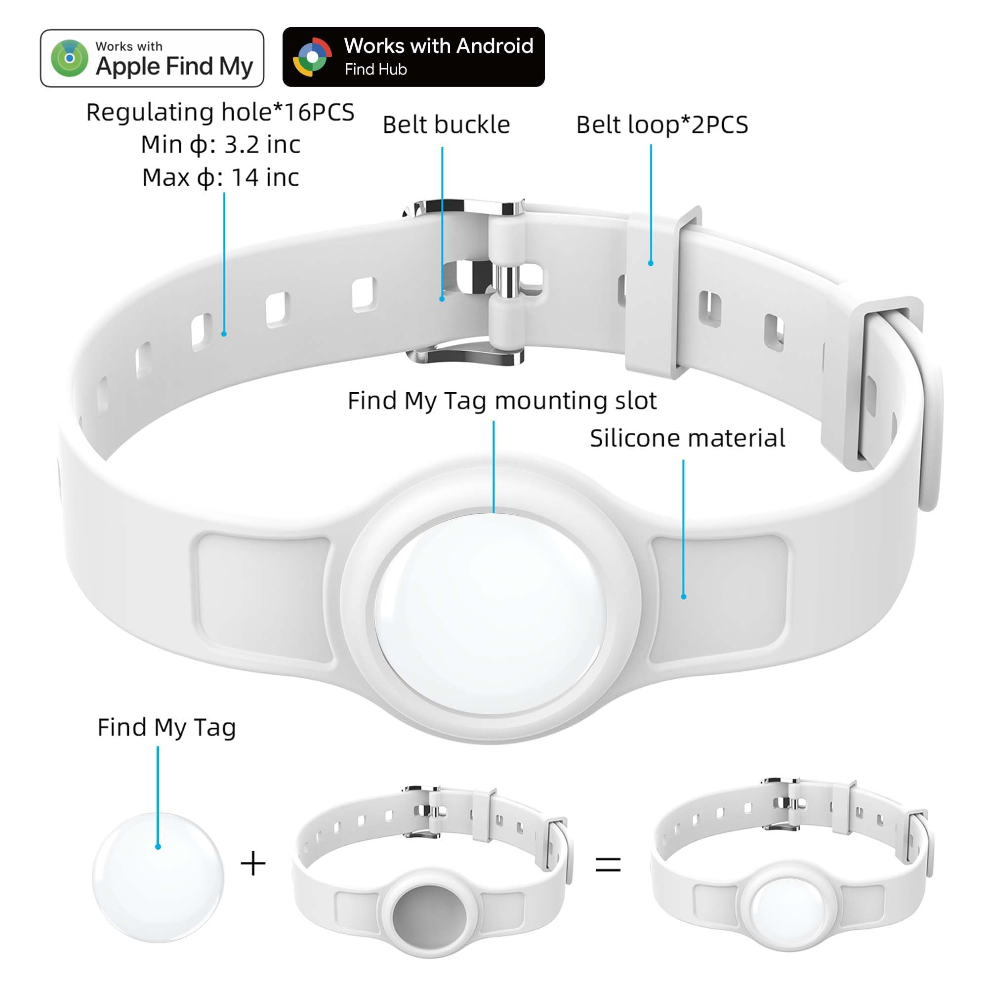 All-in-One AirTag Dog Collar with Holder: SEVEN SWAN Waterproof GPS Dog Tracker - Adjustable Silicone Pet Tracking Collar for Apple Find My & Google Find Hub - Fits 3.2” to 14” Neck - image 3