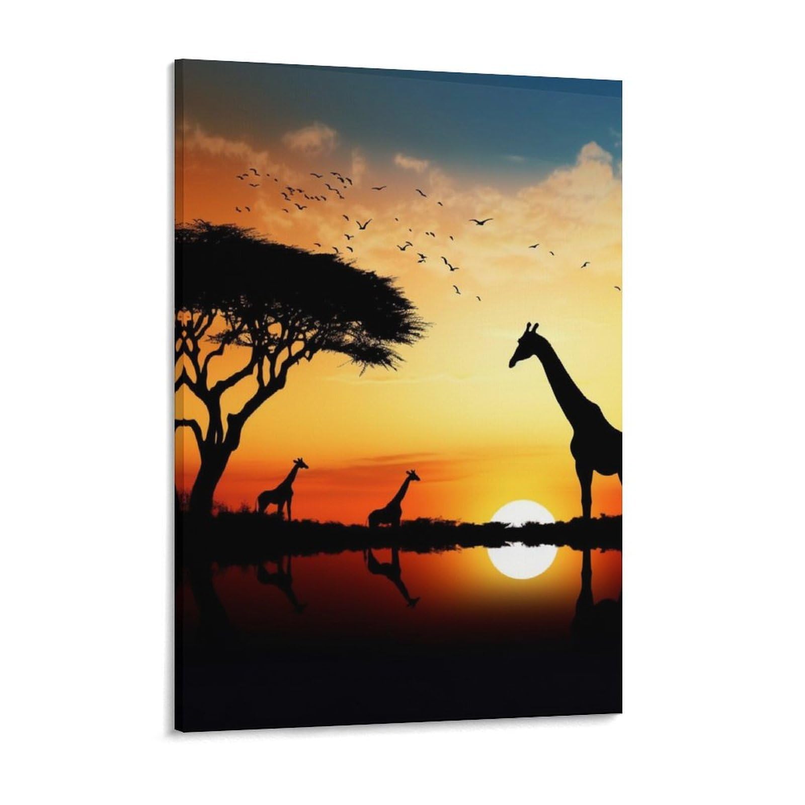 Giraffe Sunset Canvas Wall Art for Bedroom 18x24inch Canvas Prints Artwork for Walls Modern Picture Artwork Painting for Living Room Aesthetic Wall Paintings for Bathroom Kitchen Office Decor