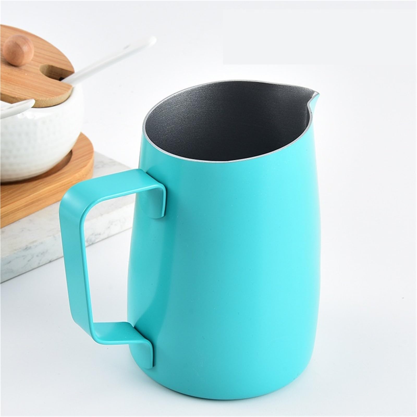 Jarra Para Espumar Leche Tazas de acero inoxidable con pico afilado, taza for espuma de leche, boca inclinada, cilindro de extracción de café, cilindro for espumar leche, utensilios for café(Black-420