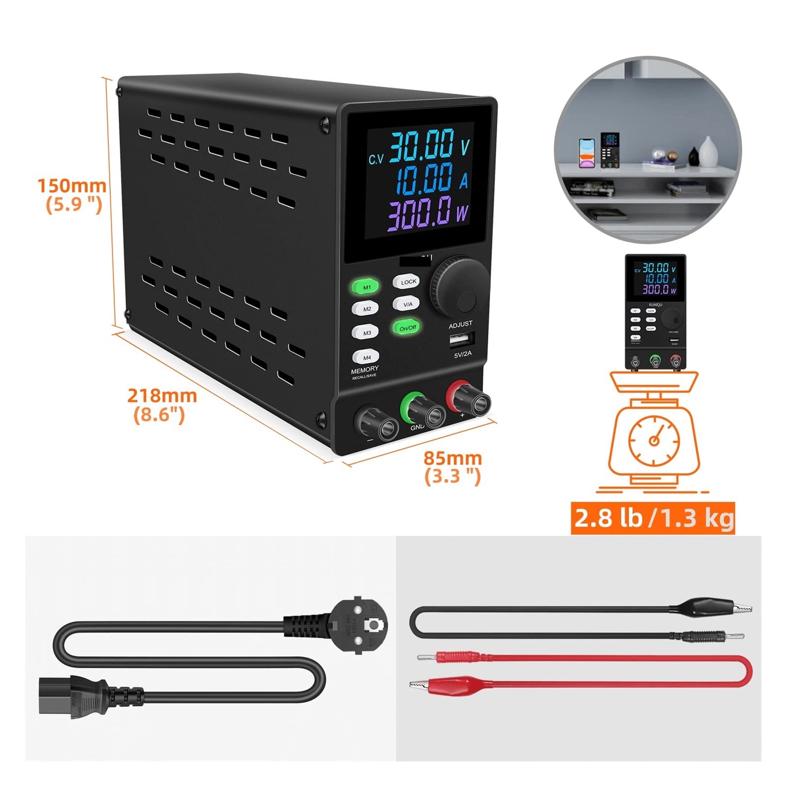 Alimentations DC programmables Alimentation CC de Laboratoire réglable 30V 10A 5A USB Source numérique stabilisée Courant 120V3A régulateur de Tension SPPS3010D (Color : SPPS305D, Size : 110V)