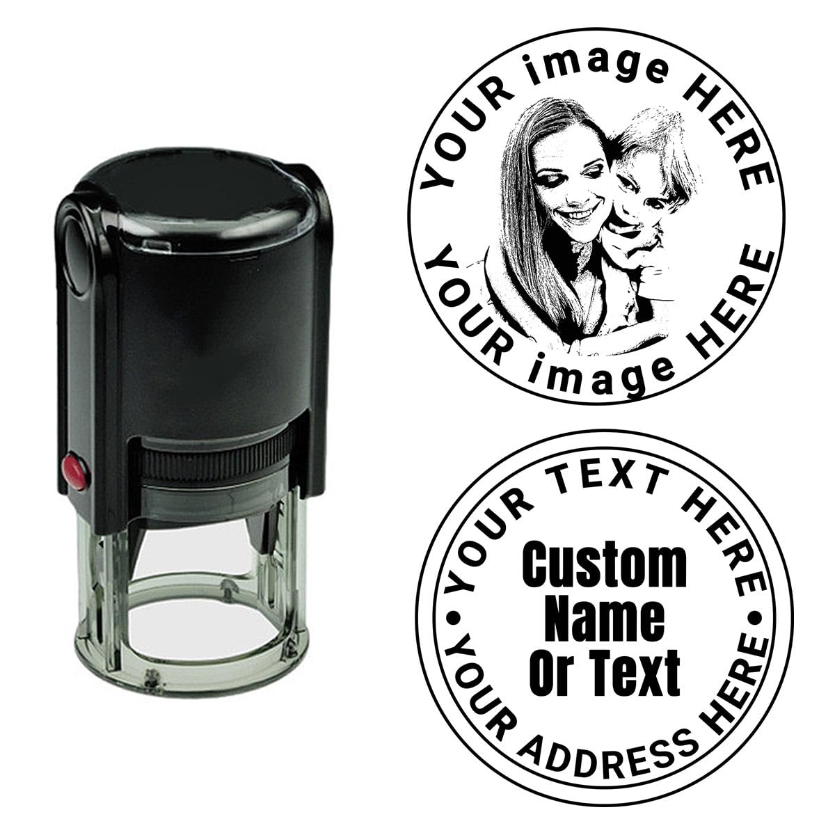 Yakify Black/Red/Blue Personalized Stamp Business Logo Address Text Stamp Custom Face Round Stamp Personalized Image Self Inking Stamp For Library Office
