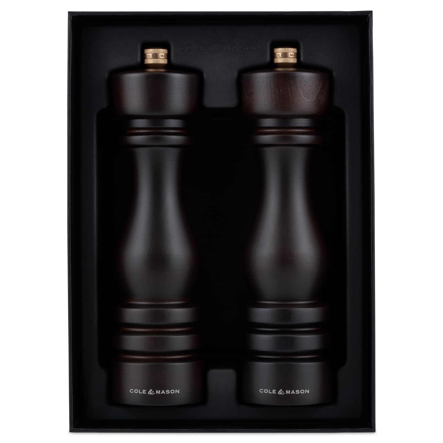 Cole & Mason H233020 London Legno di Cioccolato Macina Sale e Pepe, Precision+/Macinatura Regolabile, Legno di Faggio, 220mm, Pacco Regalo, Include 2 x Macinini, Garanzia a Vita sul Meccanismo