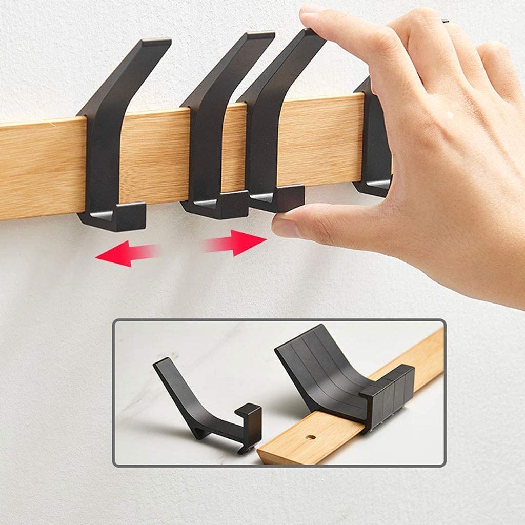 Percha Pared Ganchos para Abrigos Montados En La Pared, para Ropa Modernos con Base De Madera Y Perchero Gancho Fila Metal para Entrada, Pasillo, Dormitorio Colgadores(Log Color+Black,5 Hooks)