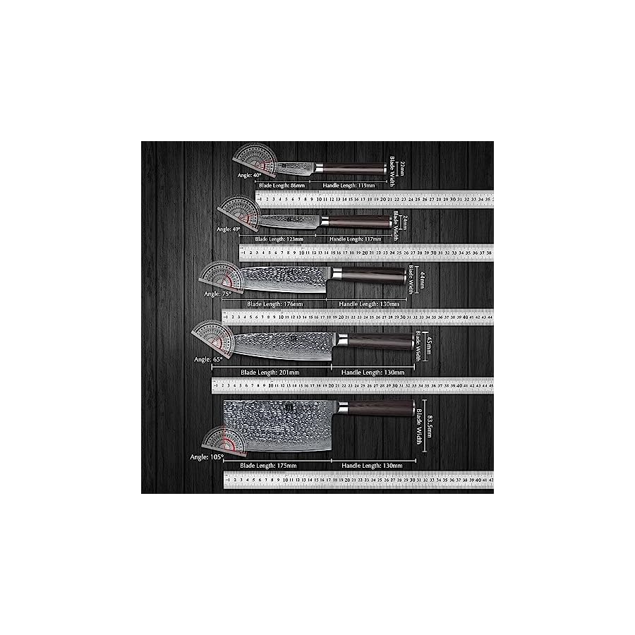 Damascus Knife Set, 6 PCS Utility Chef Knives Sets - 67 Layers Damascus Stainless Steel - Excellent Acacia Wood Knife Block Kitchen Knife Set