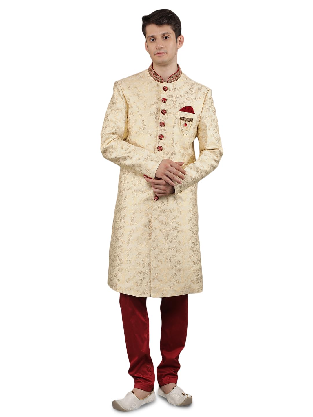 Men's Woven Design Ethnic Sherwani Set-image-35