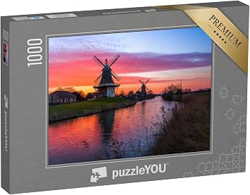 puzzleYOU Jigsaw Puzzle 1000 Pieces Twin Mills of Greetsiel at Sunrise East Frisia - from the Puzzle Collection Greetsiel Germany Regional Puzzles Germany