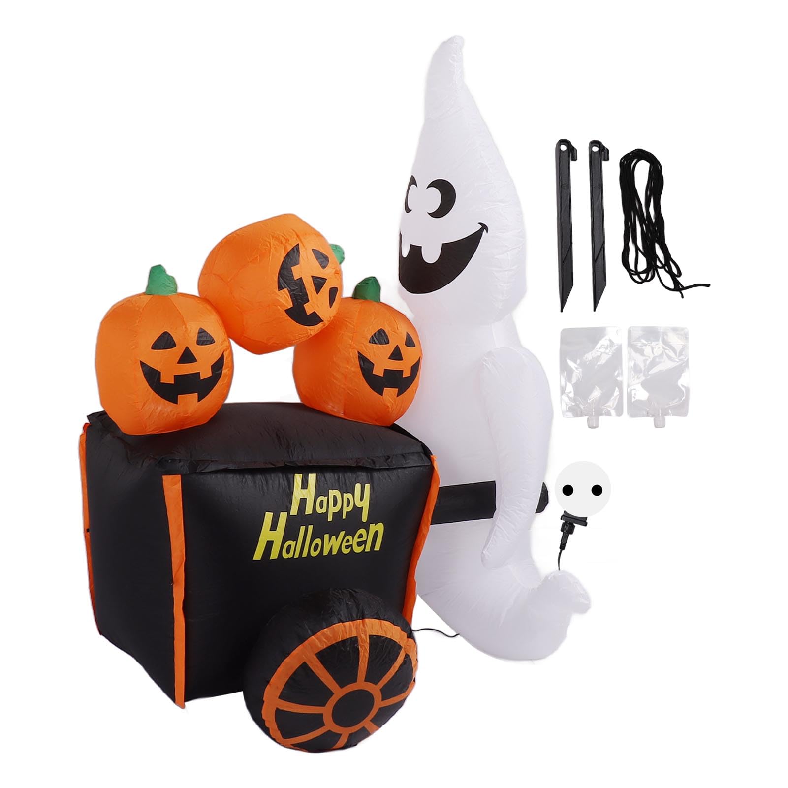 Halloweenowy Nadmuchiwany Wózek z Dyniami o Wysokości 6 Stóp i Wbudowanym światłem LED. Dmuchane Dmuchane Zabawki na imprezę z Okazji Halloween. Dekoracje na Trawniku (Wtyczka UE