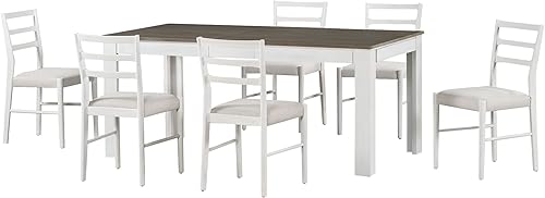 Miniatura 8 de Juego de comedor de madera de 7 piezas, mesa extensible multifuncional con hojas de 12 pulgadas y 2 cajones, más 6 cómodas sillas de comedor con