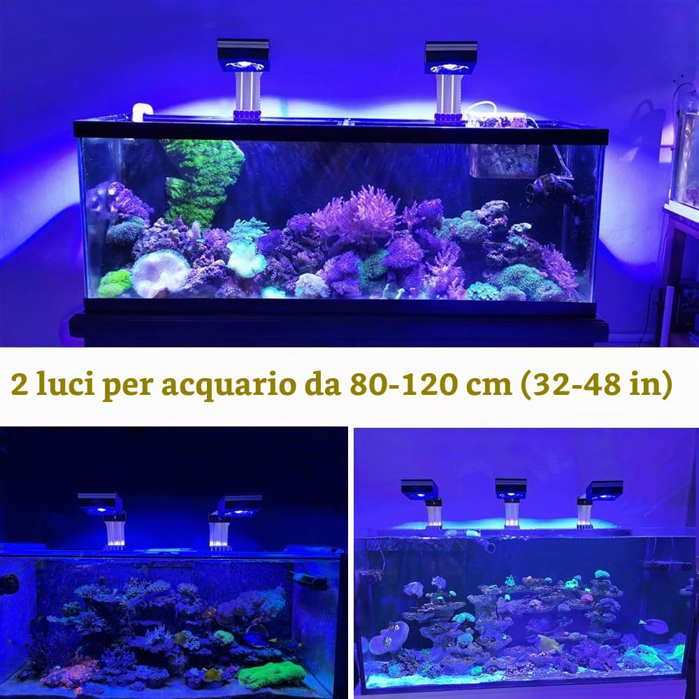 PopBloom 2 pezzi RL90 Reef WiFi lampade LED per acqua salata, illuminazione LED a spettro completo da 200 W per acquari marini con braccio scorrevole posteriore, 90 cm 120cm coralli di barriera