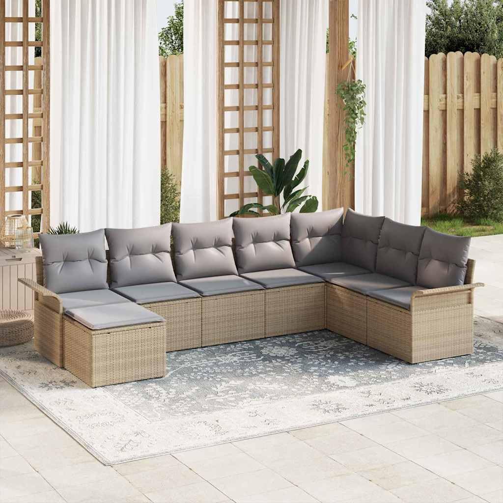 Ensemble de canapé de Jardin en Poly rotin Beige, modulable 8 Places en U, Coussins d extérieur Amovibles, Cadre Acier Enduit, terrasse Patio pour détente