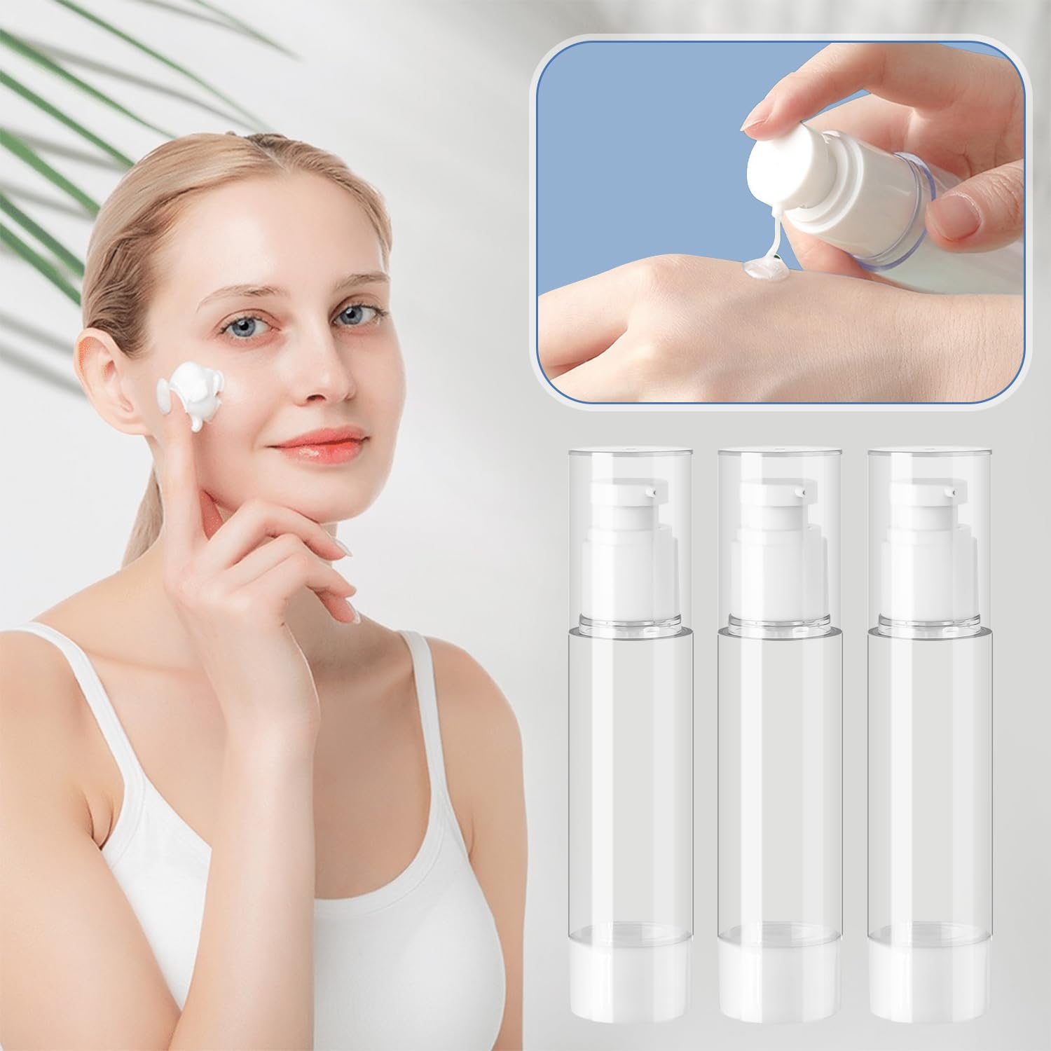 Airless Dozownik z pompką, 6 sztuk, 100 ml, puste butelki na krem, do wielokrotnego napełniania, próżniowe butelki podróżne do napełniania, do podróży, balsamów, szamponów, kosmetyków