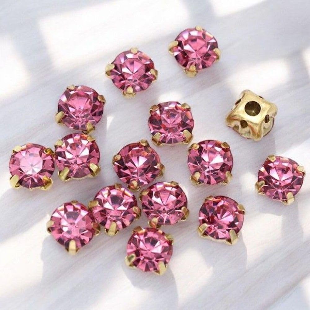 100Pcs 5Mm Crystal Glass Glue On Sew On Rhinestones Gold Cup Claw Chaton Montee Button Loose Beads Diy Shoes Bags Clothes Trim - (Color: Rose)