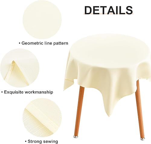 Miniatura 5 de Mantel cuadrado pequeño de jacquard con patrón geométrico amarillo marfil, mantel de tela brillante para mesa de comedor, cocina, decoración de