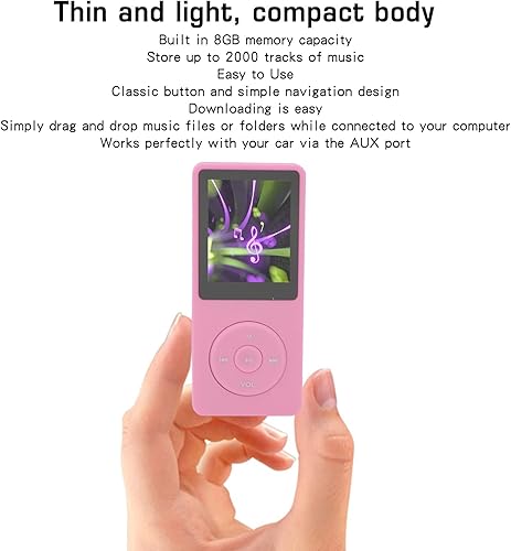 Miniatura 8 de Reproductor de MP3 de 8 GB, reproductor de música de 1.8 pulgadas con radio FM, películas, música y libro electrónico, soporta hasta 64 GB.