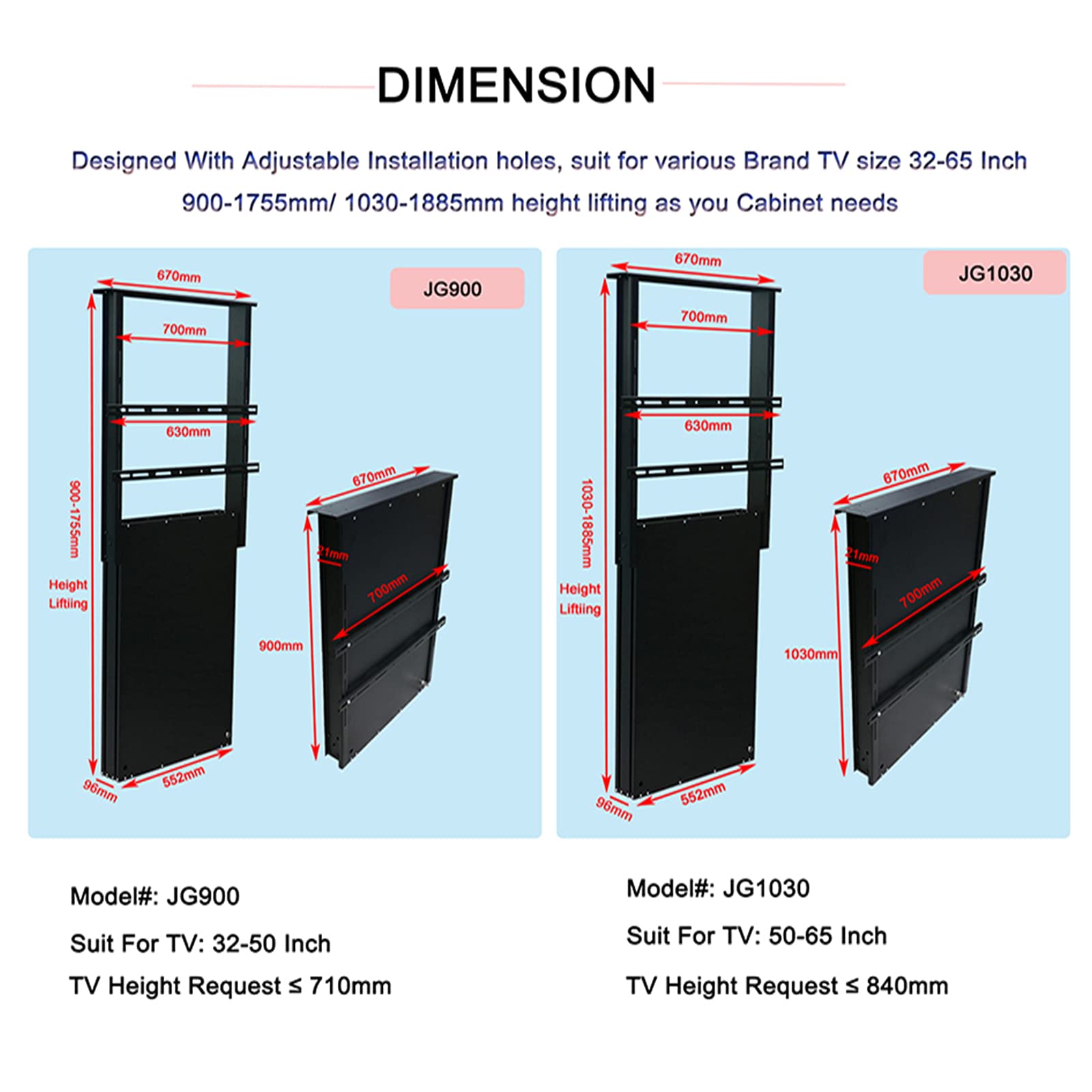 Automated TV Lift Electric Telescopic Bracket Motorized TV Lift Hidden