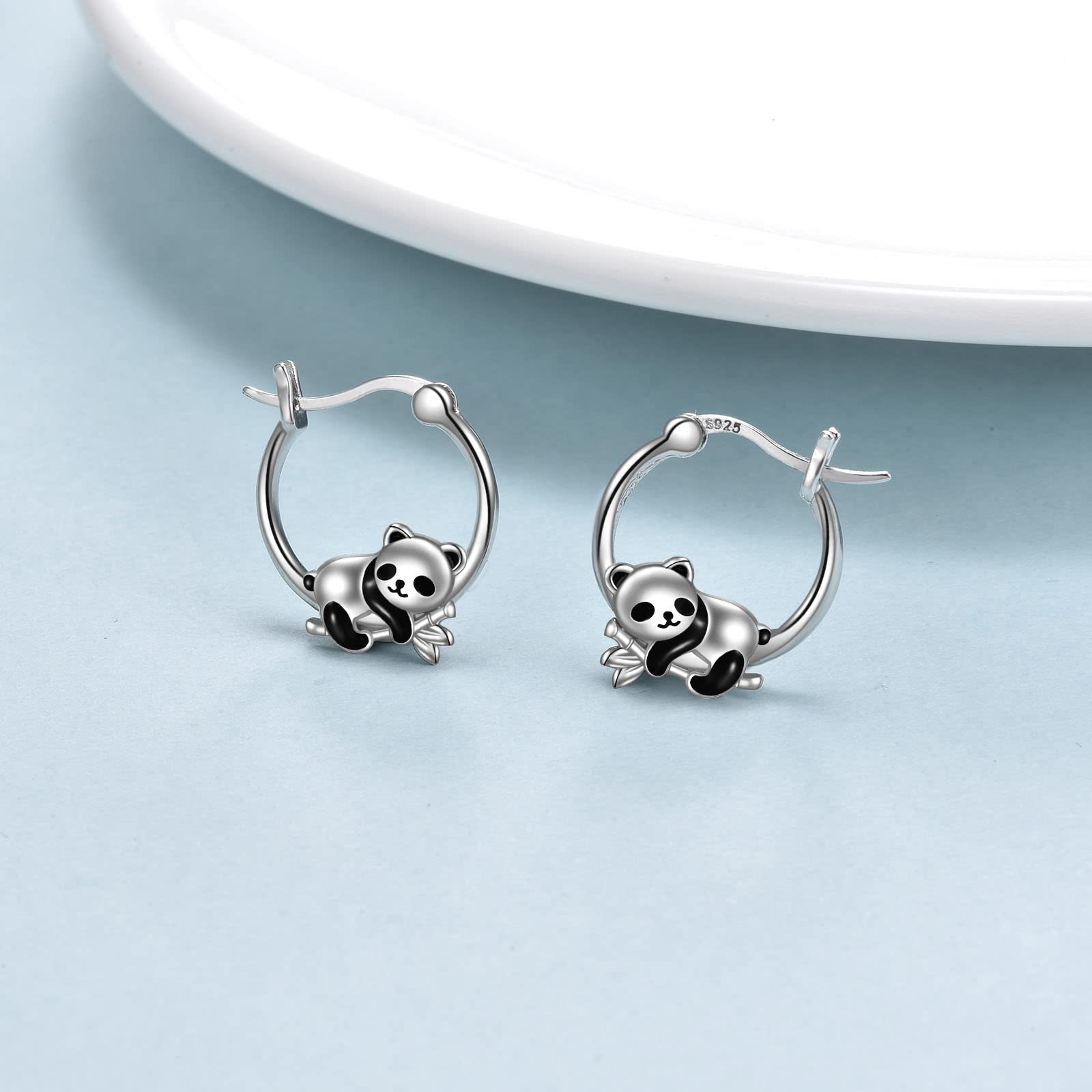 Panda Ohrringe Sterling Silber Panda Bambus Reifen Ohrringe für Frauen und Mädchen Schmuck Geschenke