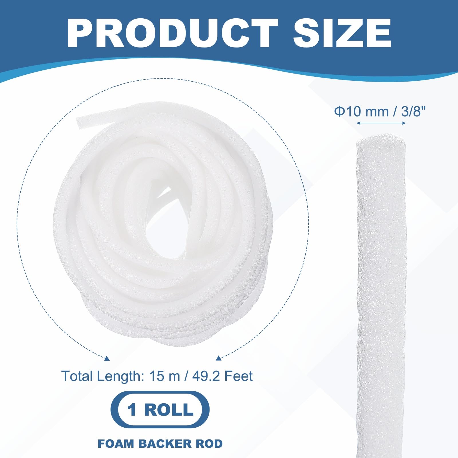 PATIKIL 3/8 Inch x 49 Feet Backer Rod for Gaps and Joints Foam Rope Caulk Crack Joint Filler Roll Seal Weather Strip for Home Construction Car White - Image 2