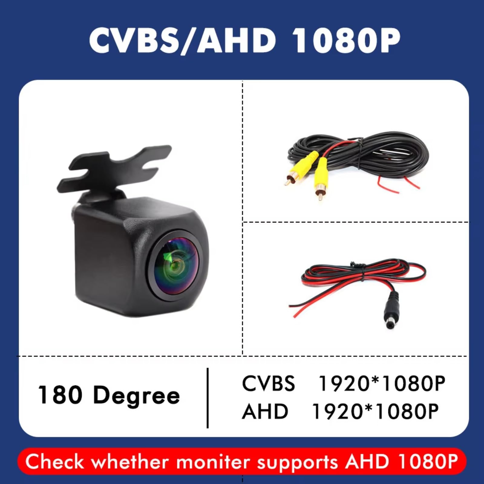 Telecamera Frontale Universale CCD AHD 180 Gradi 1080P Senza Linea Parcheggio Specchietto Retrovisore Auto Telecamera Retromarcia(CVBS AHD 1080P)